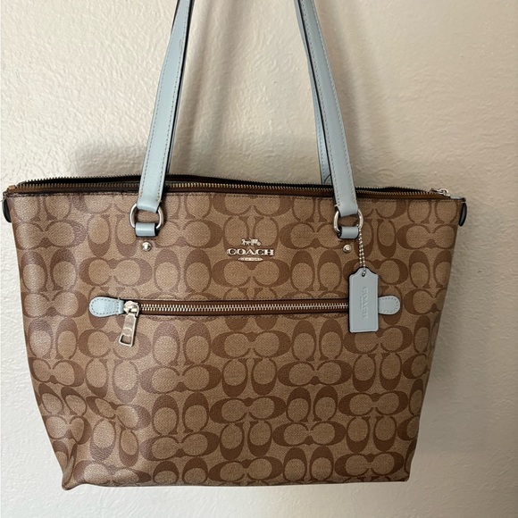 Coach Tan and Gray Signature Tote Bag - Picture 1 of 4